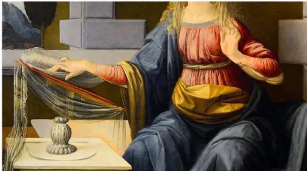 Fig. 3. Leonardo da Vinci, Annunciazione,  Galleria degli Uffizi, Firenze. Particolare