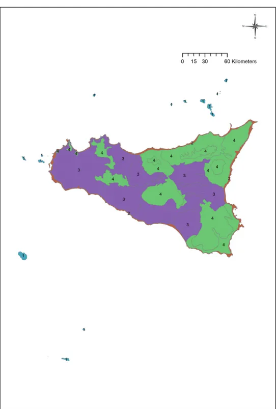 Figure 2. The four groups into which Sicily is divided, as reported in Table 1.