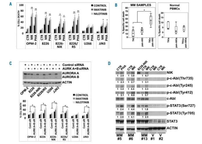 Figure 9. Pharmacological inhibition of Abl kinase enhances cytotoxicity induced by Aurora inhibition