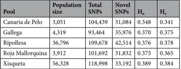 Table 2.  Single nucleotide polymorphisms (SNPs) detected in five ovine Spanish breeds by RNA-Sequencing 