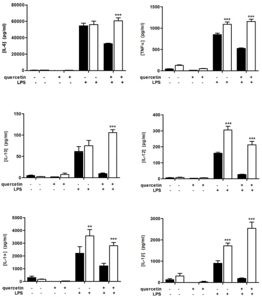 Figure 1. Quercetin reduces inflammatory cytokines secretion in wild-type (WT) dendritic cells  (DCs)