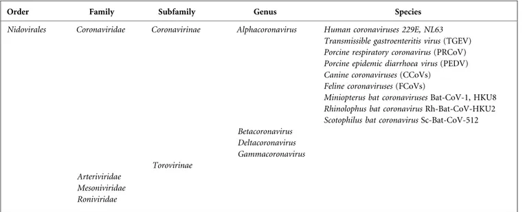 Table 1. Coronaviridae classification and important viruses in the genus Alphacoronavirus