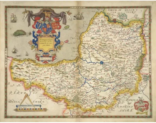 Fig. 9 – Mappa del Somerset, da Christopher Saxton, Atlas of England and Wales (1579)