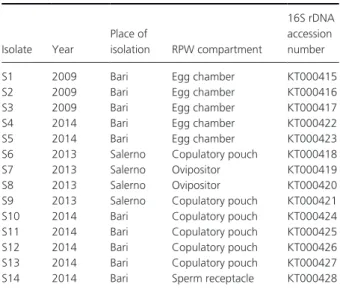 Table 1. Bacterial isolates from the red palm weevil (RPW) female repro-