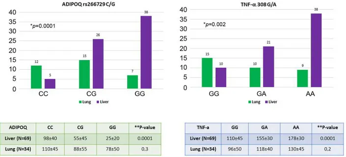 Table VI. Association between ADIPOQ/TNF-α polymorphisms with biochemical and clinical pathological characteristics of colorectal cancer patients