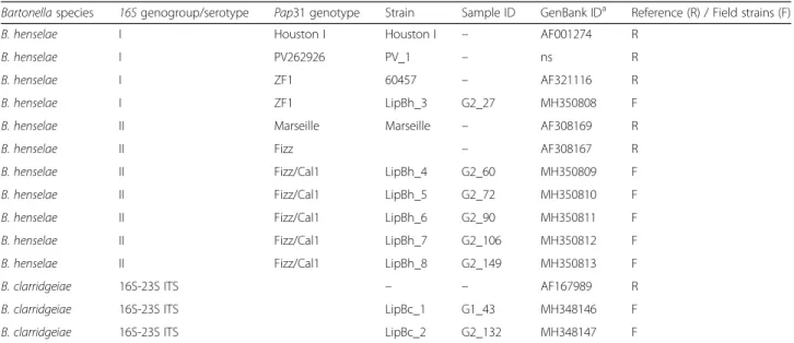 Table 3 Reference and field strains of Bartonella spp. used for sequence and phylogenetic analyses