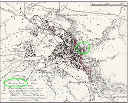 Figure 1. Topographical development of Matera in the 1960s [33] (p. 346). 