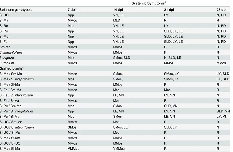 Table 1. Disease symptoms observed in the Solanum spp genotypes and in grafted plants upon infection with TSWV-CiPz