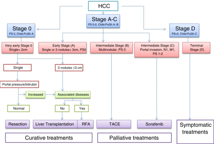 Figure 1. The BCLC staging system for HCC. M, metastasis; N, node; PS, performance status; RFA, radiofrequency ablation.