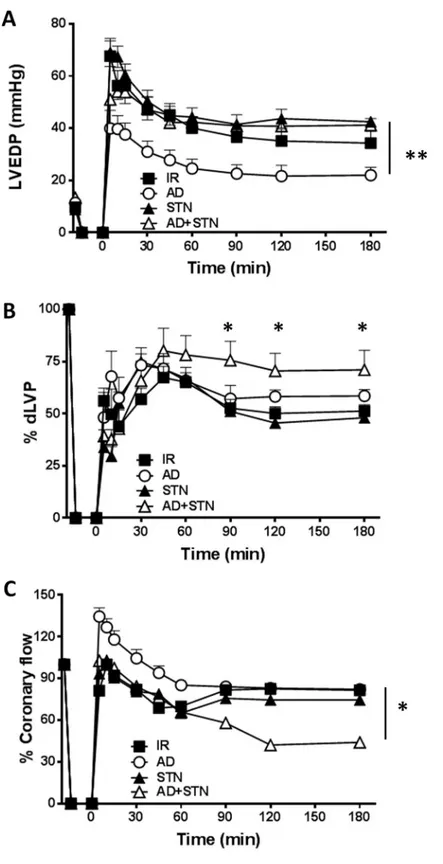Fig 3. The AD-mediated post-ischemic left ventricular recovery partially depends on SIRT-1