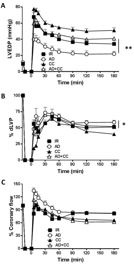 Fig 2. The AD-mediated post-ischemic left ventricular recovery depends on AMPK activation