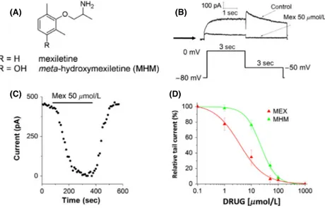 Figure 1. (A) Structures of mexiletine and its hydroxylated metabolite m-hydroxymexiletine (MHM)