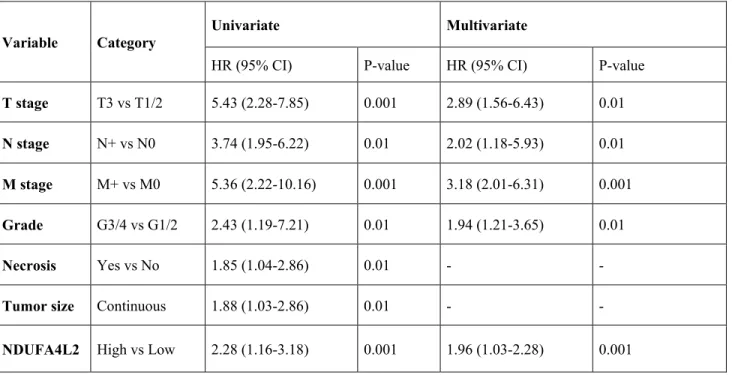 Table 2. Univariate and multivariate analyses for progression‐free survival.