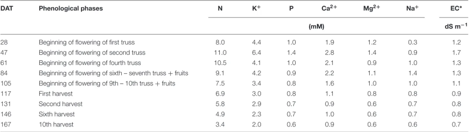 TABLE 3 | Nutrient levels into the recovery NS calculated in function of the real needs of the crop.