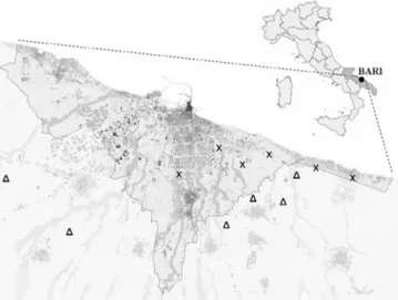 Fig. 1. Map of the study area with the harvesting sites: near road of urban area (X); inner part of countryside (D).
