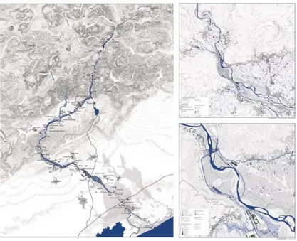 Fig. 1 • Il fiume Piave e il paesaggio fluviale interessato dal progetto Fig. 2 • L’area della Presa di Fener e il masterplan proposto