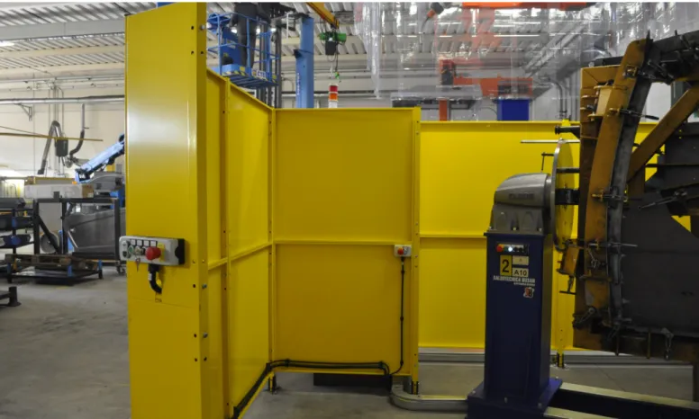 Fig. 3. Barriere di protezione robot, Enrica Cunico, 2019.  Barriere di colore giallo per delimitare l’area di lavoro  del robot Italcab S.p.A.