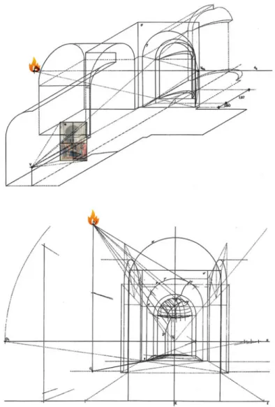 Fig. 14 First interpretative hypothesis of the Madonna and Child with Saints by Piero della Francesca: the chorus in solid perspective