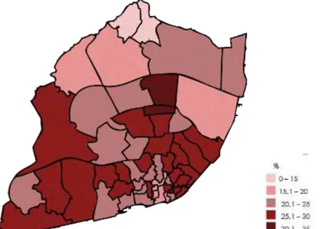 Figura 3: Percentagem da população com +65 anos nas freguesias de Lisboa e localização dos projetos 