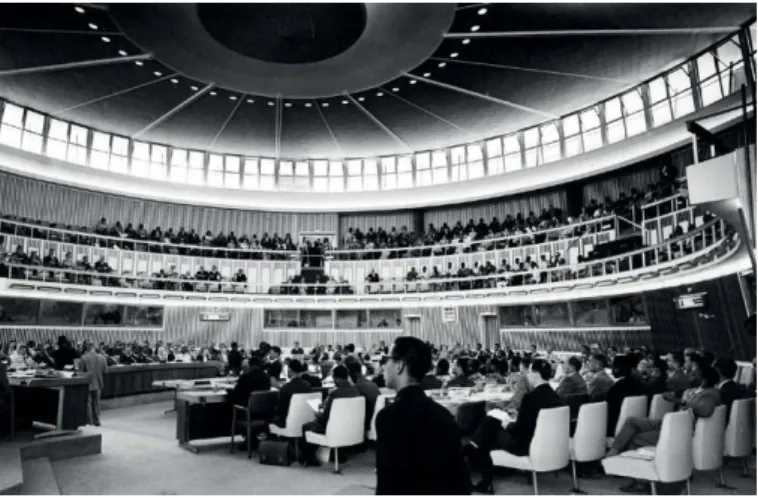 Figure 7: Anonymous, Assembly Hall of  the Africa Hall in Addis Ababa, 1963. Source: courtesy of Archivio Privato  Mezzedimi (Italy, Rome).