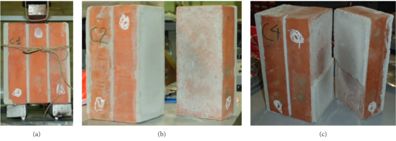 Figure 4 shows the setup of the compressive test carried out on masonry panels. All compression tests were
