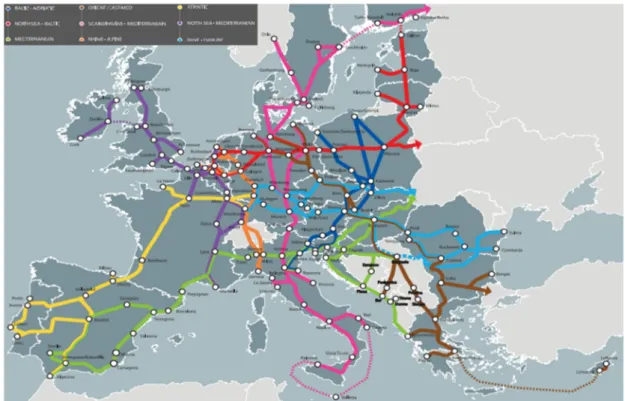 Figure 10. TEN–T core network corridors by the European Commission. 
