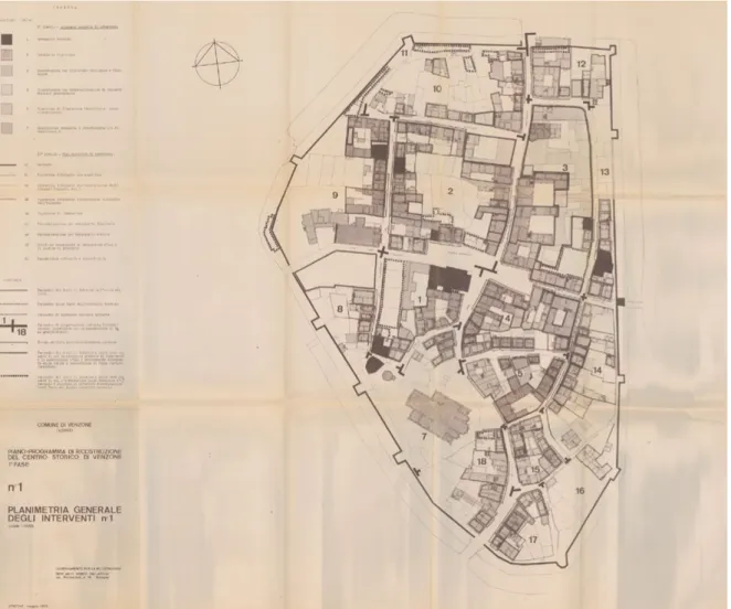 Figura 6. Piano-programma di ricostruzione del centro storico di Venzone 1 a  fase, maggio 1979, R
