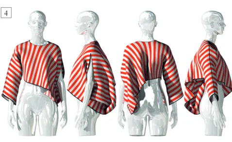 Figura 4 Blusa realizzata con un  solo modulo di tessuto,  modellazione 3D e rendering,  2019