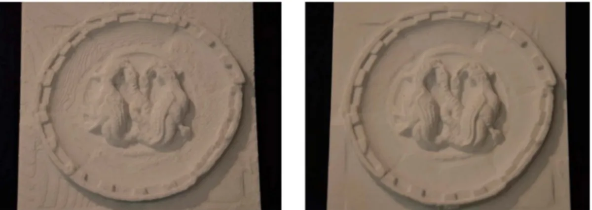 Figure 2. Different quality of replica due to the slicing orientation of the model on the printing plate.
