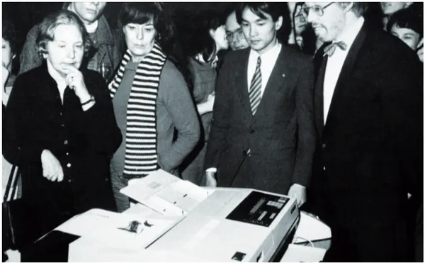 Fig. 3 - Global Art  Fusion: Faxing  performance at the  Vienna Museum of  Modern Art, 1985.
