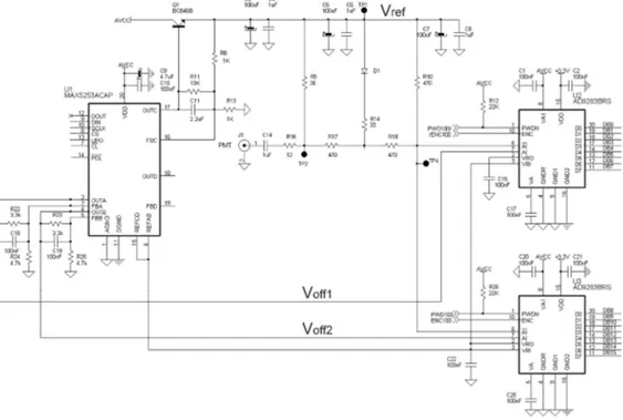 Figura 4.13: Il circuito di condizionamento, compressione e gestione delle tensioni di offset.