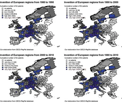 Fig. 4 Patent intensity by region based on the cumulative number. Note: Inventions in European regions are based on EU patents involving at least one EU inventor