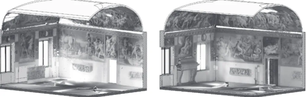 Figura 2: La sala dei Cavalli viene modellata in Revit estraendo, direttamente dalla  nuvola, le generatrici geometriche del modello