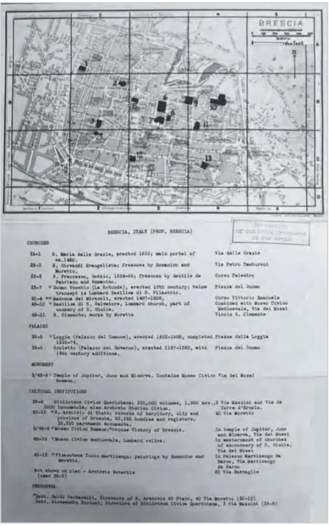 Fig. 1 - La Frick Map relativa alla città di Brescia  utilizzata dai Monuments Officers per verificare i danni  ai monumenti artistici cittadini 
