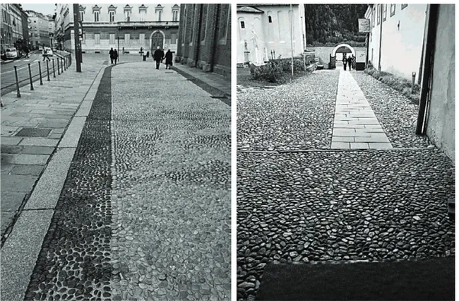 Figure 2. Refurbishment of historic cobbled paving in Milano (left) and Merano (right) 
