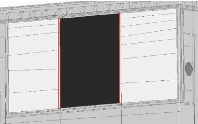 Figure 2: detail of the modelling of the wall and wallcovering.  The  dark  grey  represents  the  wall,  the  lighter  grey  the  wallcovering