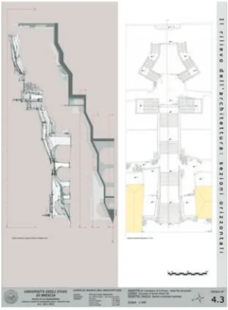 Fig. 14. Scalinata di Santa Chiara: elaborato  di rilievo planimetrico e altimetrico (corso  di  Rilievo  dell’Architettura,  prof