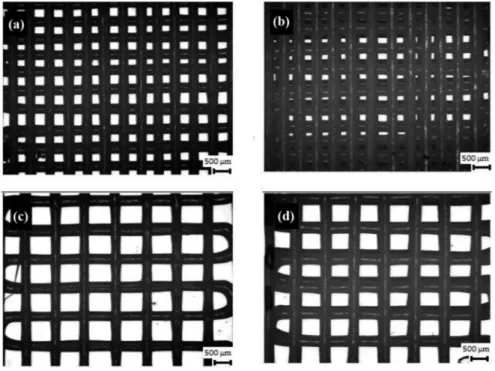 Figure 5 SEM images at different magni ﬁcation of the hybrid scaffolds after the adhesion processFigure 4 Image of scaffold by ME with PH = 0,3mm