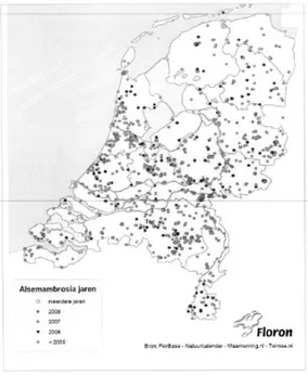 Figure 3:   van Vliet et al. (2009) showing ragweed distribution and the increase in number of  sightings in the Netherlands in the recent years