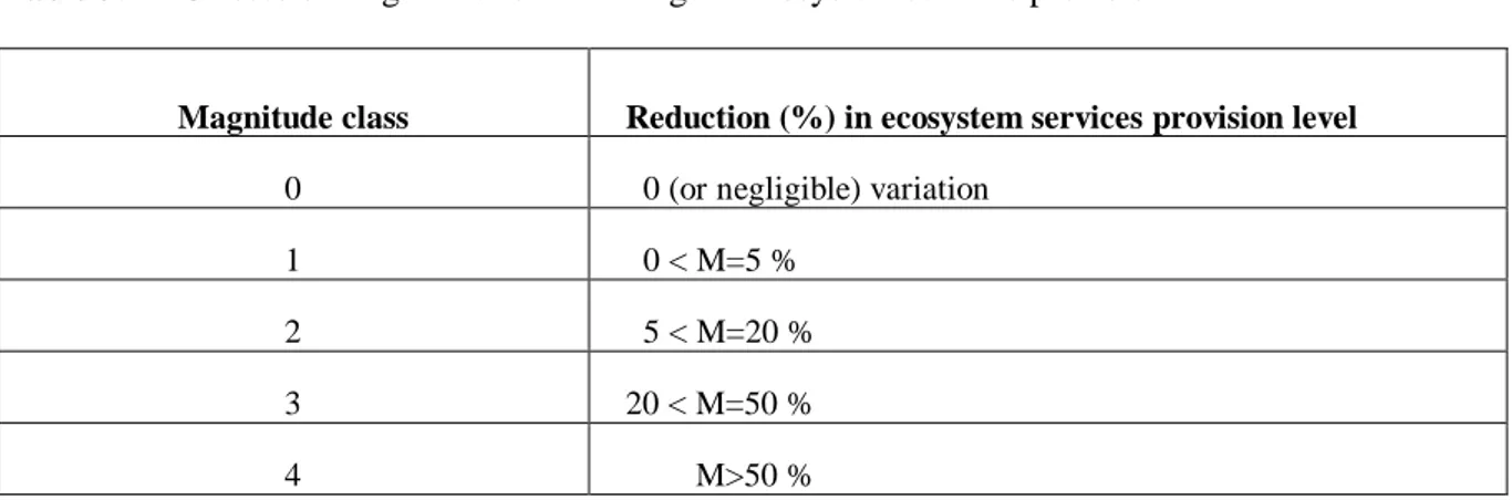 Table 3:   Classes of magnitude for the change in ecosystem services provision 