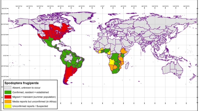 Figure 1: Global distribution of Spodoptera frugiperda (as at April, 2017)