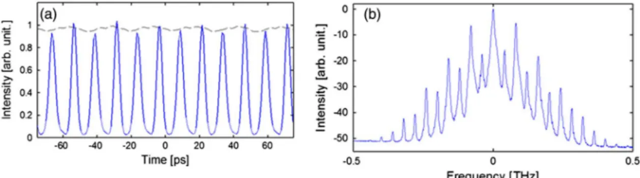 Fig. 12. (a) Temporal and spectral profiles obtained from numerical simulations when the pump and signal waves are injected with orthogonal polarizations.