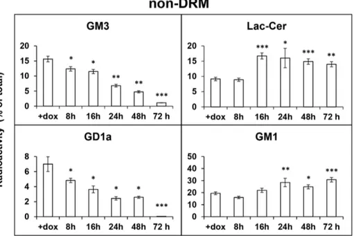 Figure 4. NEU3-HA-GFP specifically modifies the ganglioside pattern of non-DRM and DRM