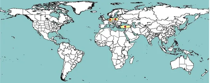Figure 1:   Global  distribution  map  for  Beet  leaf  curl  virus  (extracted  from  EPPO  Plant  Quarantine  Retrieval  system,  version  5.3.1,  accessed  in  June  2014)