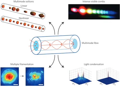 Figure 1 |  Conventional multimode optical fibres constitute ideal testbeds for the study of complex  spatiotemporal nonlinear optical phenomena
