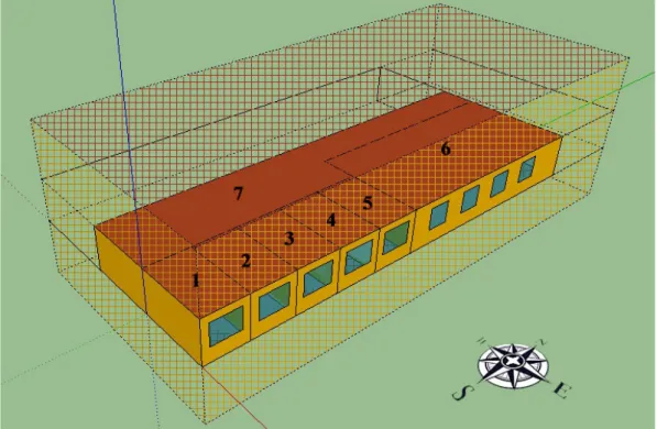 Figure 3. The seven rooms flat used as a benchmark. The corresponding room number is written in black.