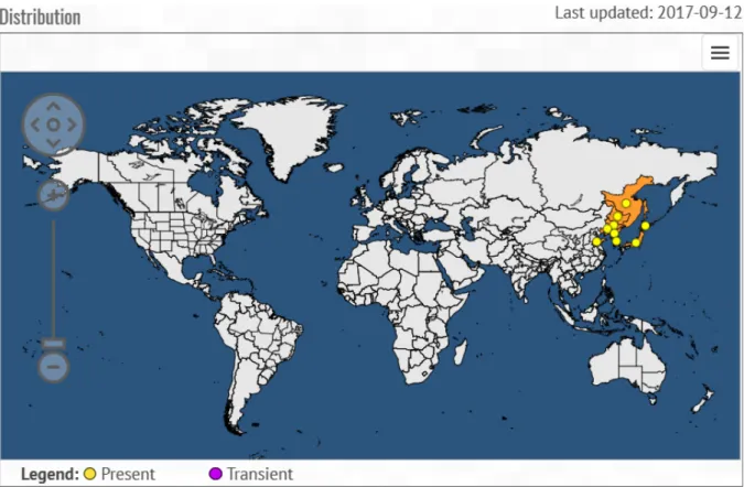 Figure 1: Global distribution map for Guignardia laricina (EPPO, 2018, accessed January 2018)