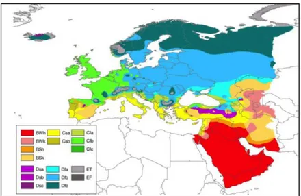 Figure 6:   Köppen–Geiger climate map of Europe and western Asia (from Peel et al., 2007)  3.4.4
