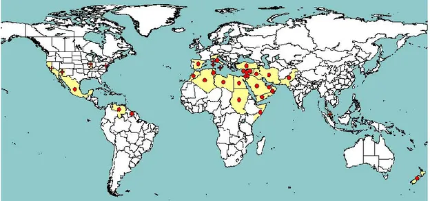 Figure 5:   Global  distribution  of  Spiroplasma  citri  (extracted  from  EPPO  PQR,  2014)