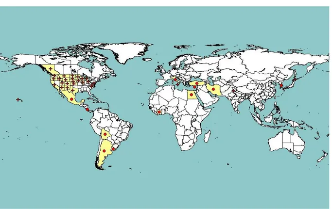 Figure 6:   Global  distribution  of  Beet  curly  top  virus  (extracted  from  EPPO  PQR,  2014)